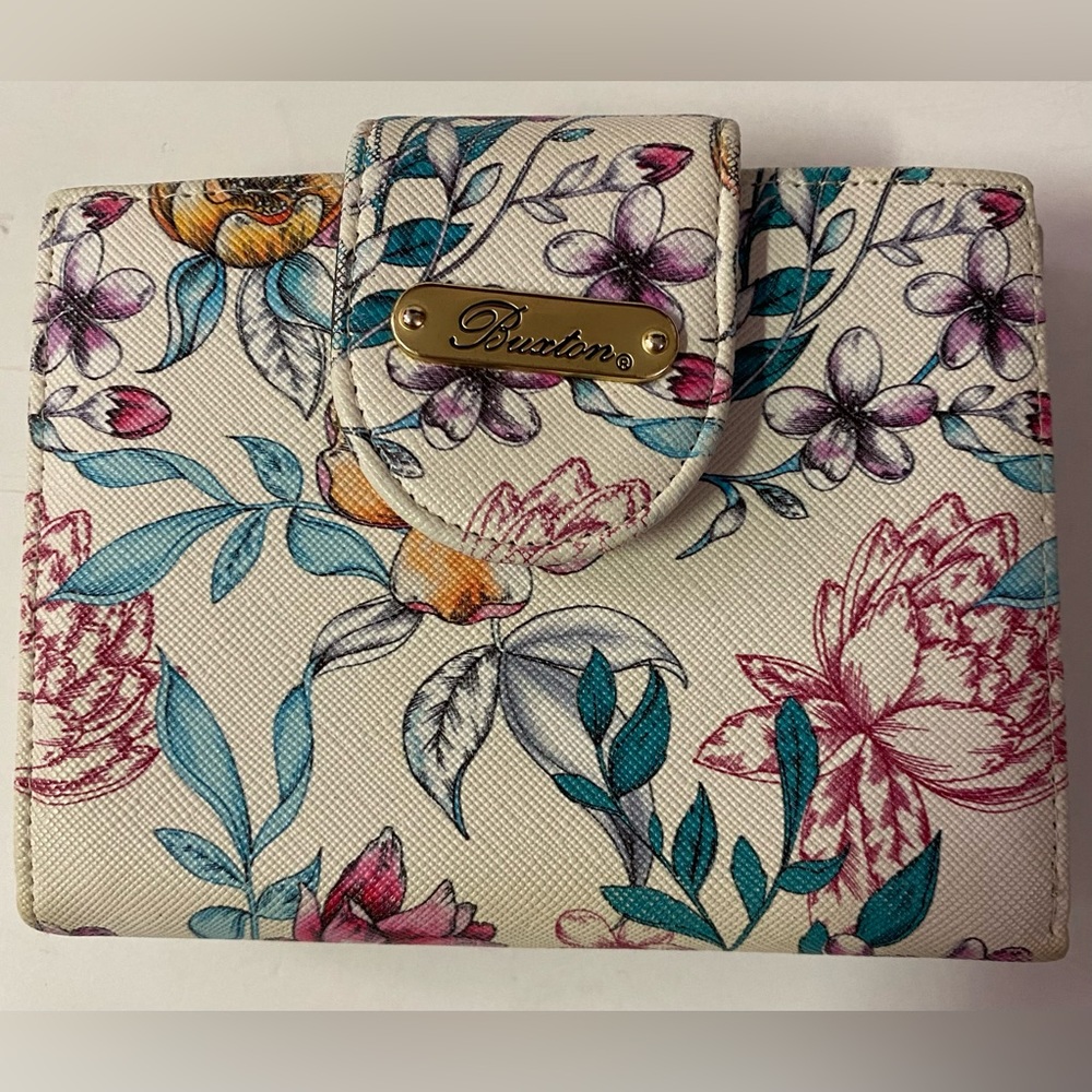 Buxton Brilliant Floral Flower Small Cream White Bifold Wallet Coin Purse